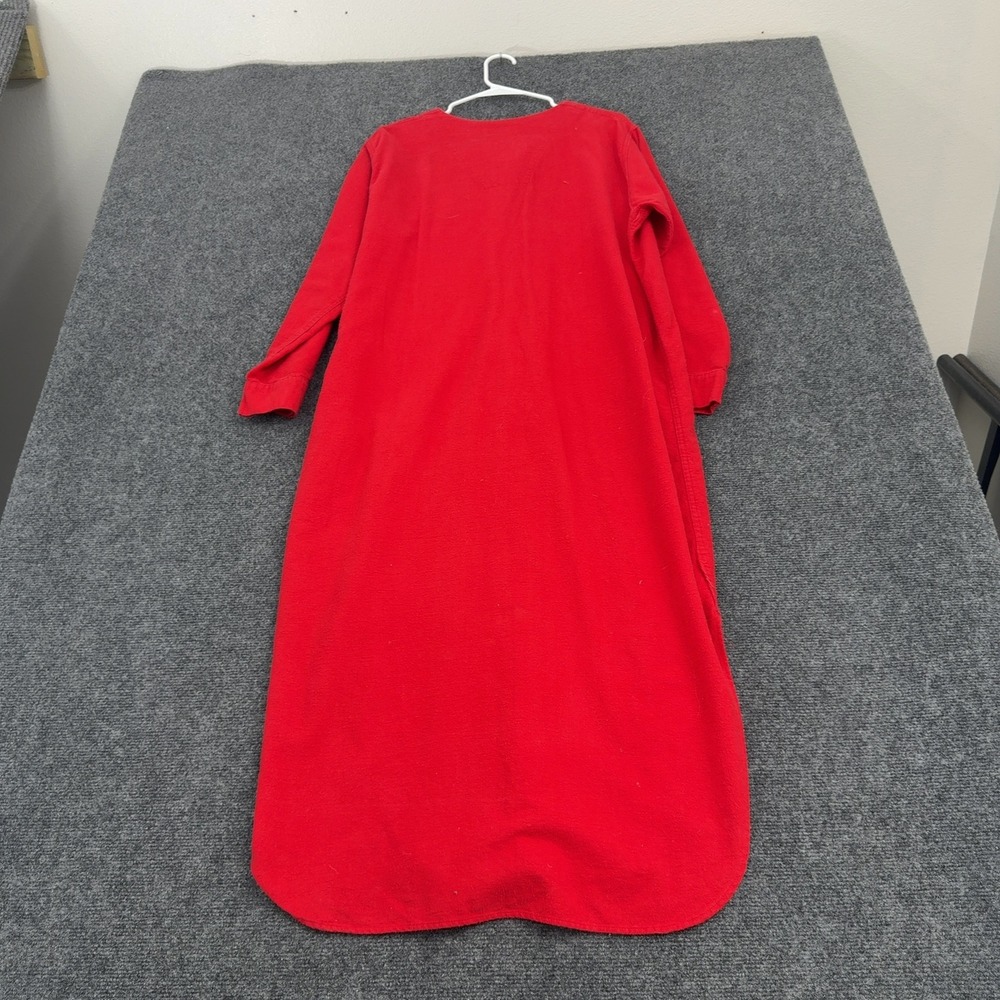 Vintage LL Bean Nightshirt Unisex One Size Red Flannel Henley Pocket Loungewear - Picture 5 of 7